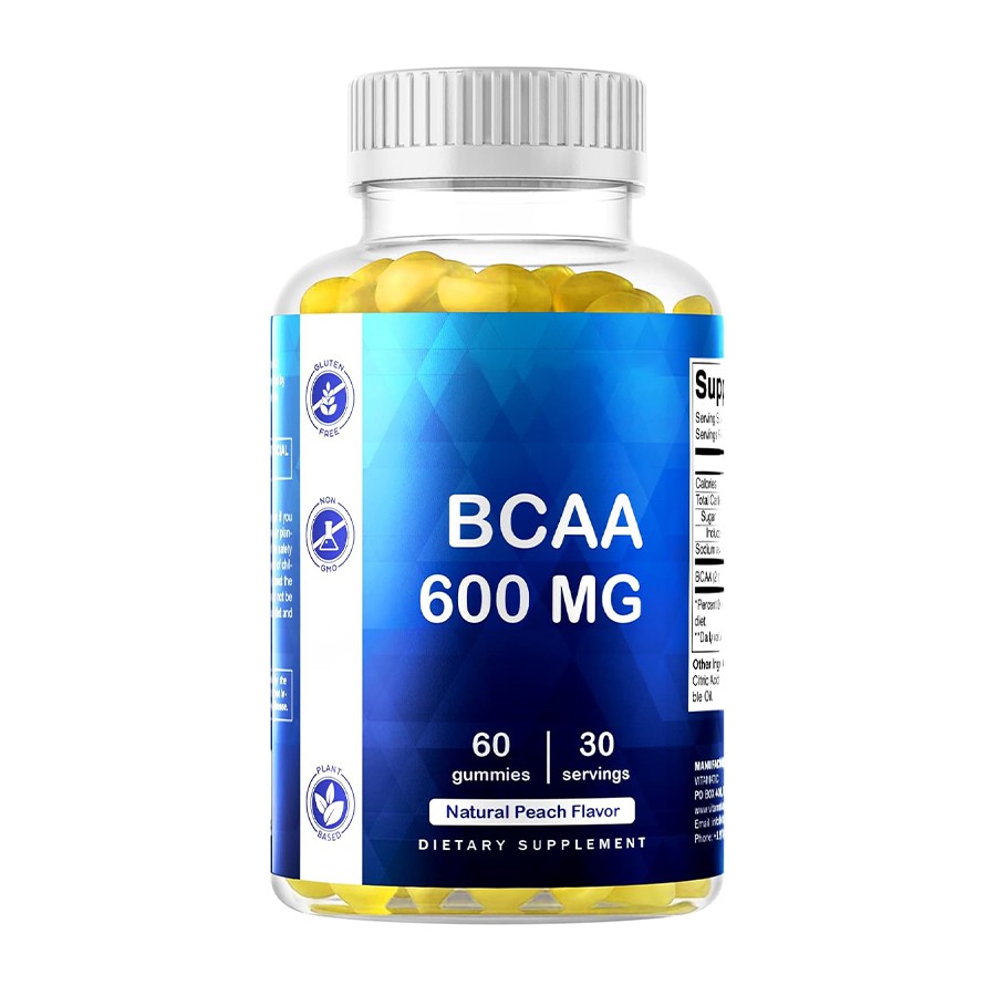 BCAA 600 mg dietinių guminių natūralus raumenų atkūrimas ir energijos palaikymas aktyviam gyvenimo būdui