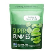 „Supergummies“ pakylėjantys kofeino nemokama žalios obuolių skonio supermaisto gumai
